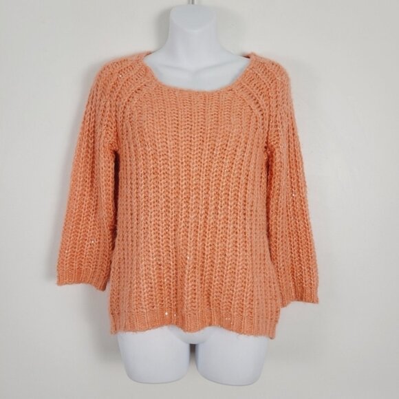 Anthropologie Knitted & Knotted Coral Sunstitch Sweater Size Small - Picture 2 of 8